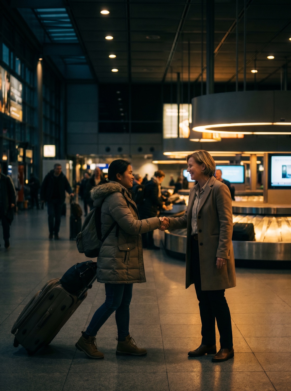 Herzliche Begrüßung einer ankommenden Fachkraft am Flughafen